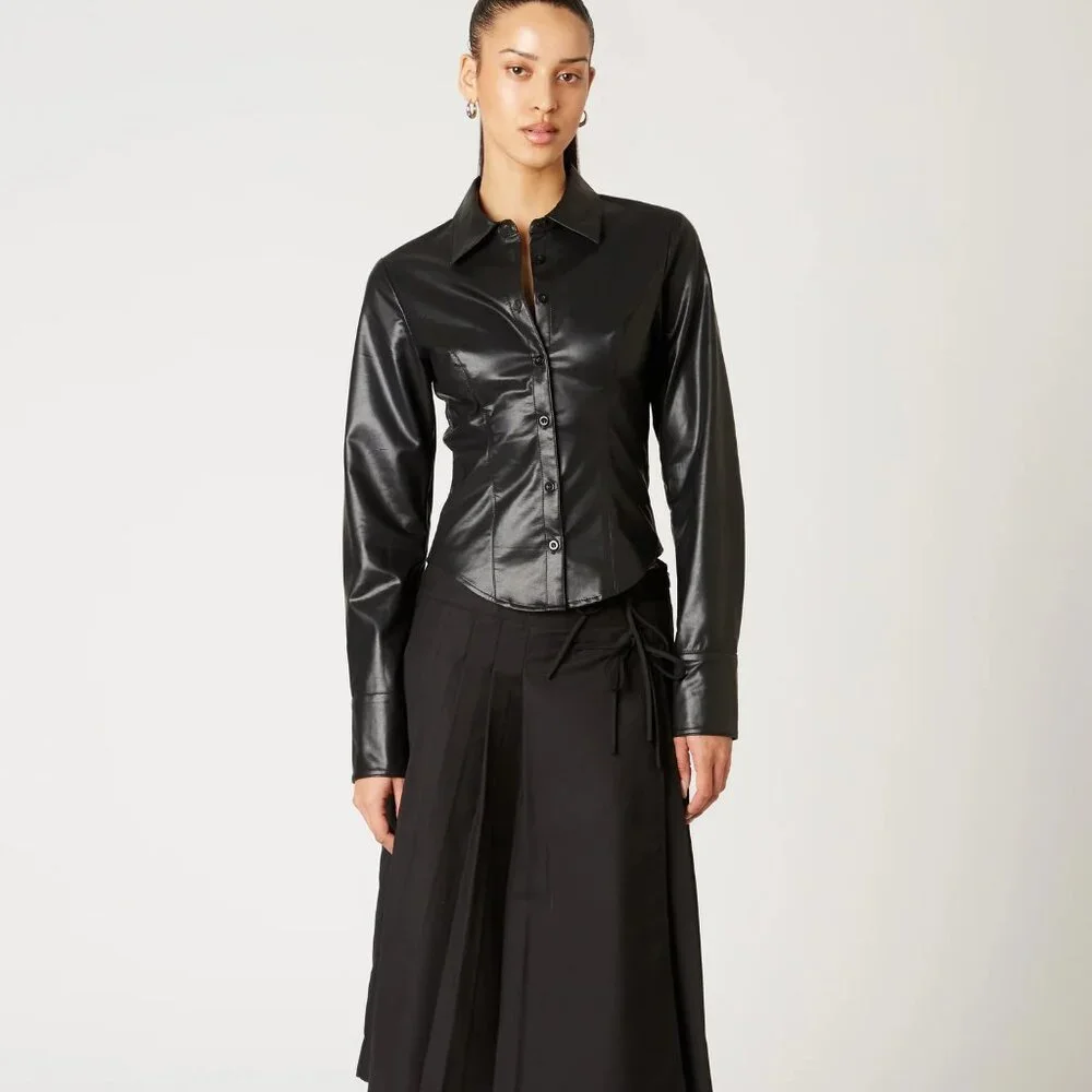 NIA the Brand Brielle Black Faux Leather Shirt – NWT – Size S – MSRP $88 - Picture 2 of 5